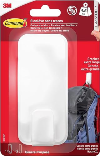 Command Utility Hook, Weiß, Größe XL für Schwergewicht < 4,5 kg, 1 Haken + 2 Streifen - Beschädigungsfreies Aufhängen