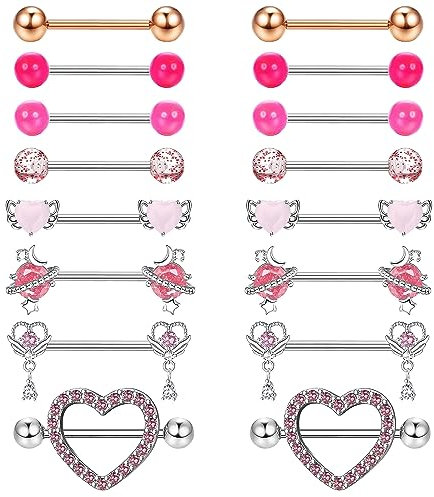 Kakonia 8Paar Nippelpiercing für Damen Chirurgenstahl Brustwarzenpiercing Zungenpiercing Zirkonia Glänzender Nipple Piercing