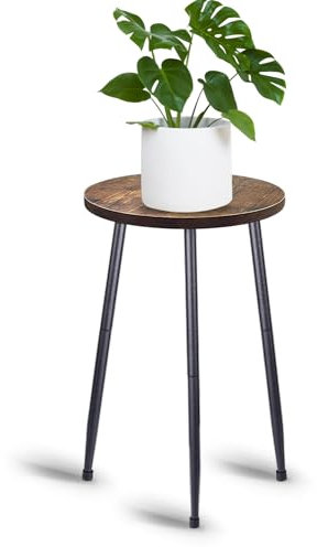 MUAEEOK Indoor Plant Stand, Mid Century Plant Stand Plant Table for Flower Pots, Heavy Duty Metal Tall Plant Holder, Modern Home Decor Small Round Side End Table (Brown)