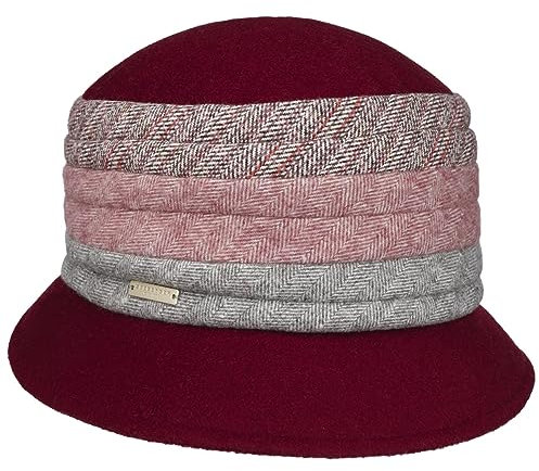 Seeberger Lanvesta Patchwork Walkhut Damenhut Glockenhut Stoffhut Damen - mit Futter, Futter Winter Herbst-Winter - One Size dunkelrot