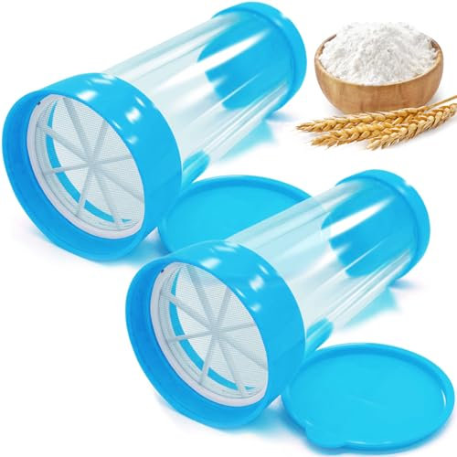 Yueser Secoueur Tamiseur, Couvercle à Mailles Fines Tamis à Farine Shaker Sucre Poudre Saupoudreuse à Epices Distributeur Poudre Shaker pour Chocolat Farine Fine Sucre Cacao (2)