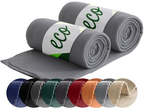 wometo 2er Set ECO Fleecedecke aus 100% recyc. Material 130x160 grau | OEKO-TEX ca. 400 g - 100% recyceltem Material - mit Anti-Pilling und Kettelrand, im praktischen Doppelpack