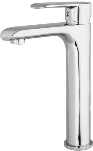 VALAZ Rubinetto Bagno Lavabo Alto Cromato | Miscelatore Lavabo Bagno Acqua Fredda e Calda, Risparmio Acqua | Installazione Facile | Ottone, Inossidabile, Elegante, Rotondo, Serie Turia