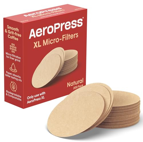 AeroPress XL Natural Paper Microfilters, AeroPress Coffee Filters, Unbleached Round Paper Filters for Coffee Makers, Must-Have Coffee Accessories, XL, 1 Pack, 200 Count