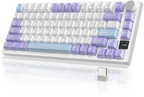 YINDIAO Ajazz AK820PRO Mechanical Keyboard with TFT Smart Display&Knob,2.4G Wireless/BT5.1/USB-C Wired,75% ANSI Layout,5 Sound Absorbing Foams,Hot-Swap Linear Switch,RGB Backlit,for PC,MAC (Purple)