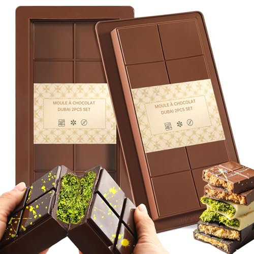 Moule à Tablette de Chocolat Profond, Lot de 2 Moule à Chocolat Dubai, Moule Silicone Tablette de Chocolat, Moule à Barre de Chocolat, Moule en Silicone pour Chocolat Praline Bonbons, sans BPA