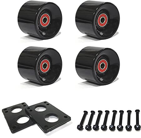 LOOEEL 60 mm Cruiser-Räder, 80 A, enthält ABEC-9-Kugellager und Abstandshalter, Skateboard-Riser-Pads, Skateboard-Hardware-Schrauben, Bolzen, passend für Ihre Cruiser-Skateboards, Penny-Board, Schwarz