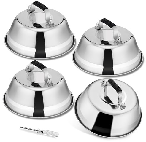 Herogo Burgerglocke 4er Set, Edelstahl Burger Glocke Grillhaube, 17x6 cm | Hamburger Glocke mit Hitzebeständig Griff für Grill Teppanyaki Smash Burger Cheese, Rund Grill Deckel, Spülmaschinenfest