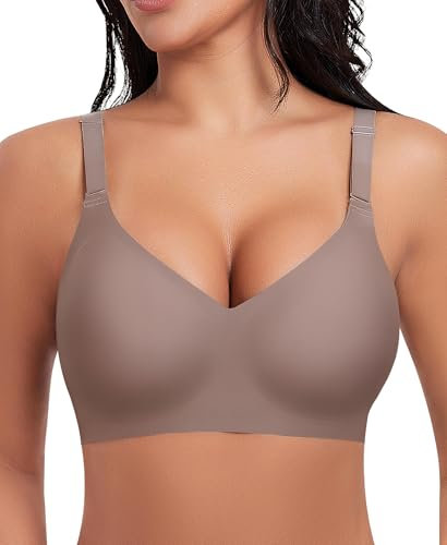 Damen BH Ohne Bügel Nahtloser BH Bequeme Weiche Glatte BHS Bügellose BHS Tiefem V-Ausschnitt Bralette Soft Bra Bustier (Hellbraun, S)