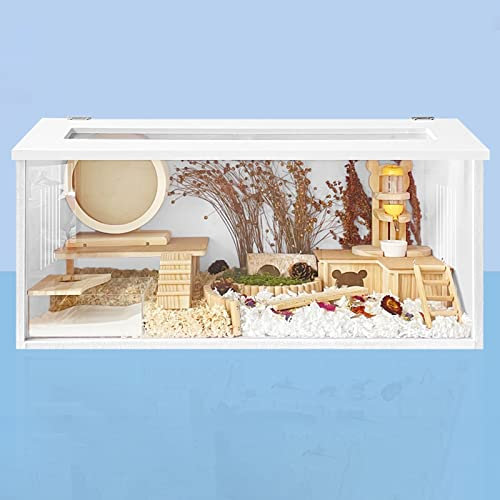 Meerschweinchenkäfig – Meerschweinchenkäfig für den Innenbereich, Hamsterkäfig mit zu öffnendem Oberteil und großen Acrylplatten, Hamsterkäfig aus Holz, Rutin-Hühnerfutterbox, Lebensraum für Mäuse und