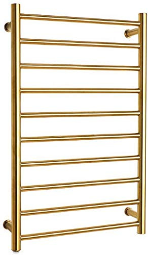 JUVELIO Wall-Mounted Electric Towel Radiator, Energy Saving Towel Warmer and Drying Towel Rack, 10 Bars, Small Stainless Steel Mirror Heated Towel Rack for Bathroom, Gold