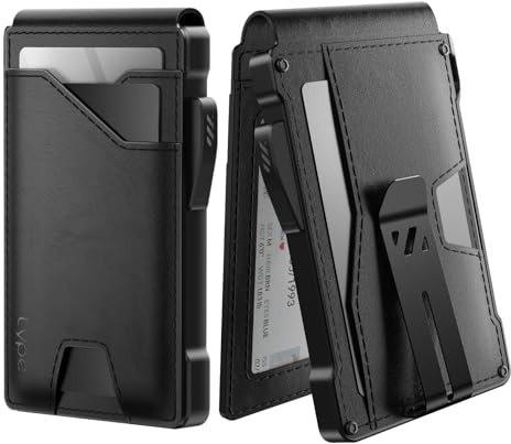 typecase Tactical Wallet for Men Card Holder: Pop Up Card Case, Genuine Leather, Smart, RFID Blocking, Slim, Minimalist, Thin, Front Pocket - 9-13 Card Capacitiy, ID Window, Money Clip (Black)