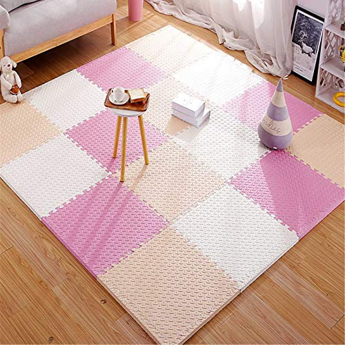 Puzzlematten für den Boden, ineinandergreifende Schaumstoff-Spielmatten mit Kanten – perfekt für Bodenschutz, Garage, Training, Yoga, Spielzimmer, weiß + beige + rosa, 6