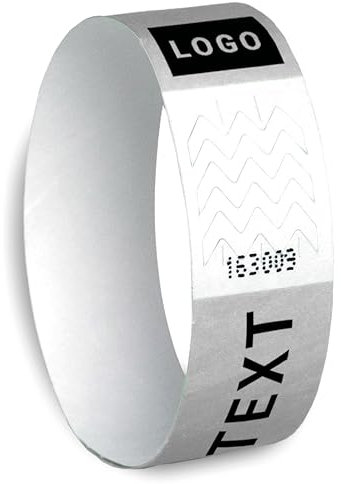 Eintrittsbänder personalisiert, Tyvek 19 mm, s/w bedruckt, für Festivals, Events, Kontrolle, Partys (silber, 30)