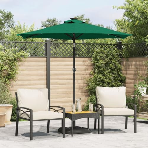 Homgoday Ombrellone Giardino con LED Palo Acciaio Verde 225x225x212 cm, Mobili Ombrellone, Ombrelloni, Ombrellone da Giardino, Ombrelloni da Esterno, Ombrellone da Terrazzo Antivento