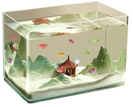 Aquarium Glasaquarium mit gebogener Kante, Wohnzimmer, kleines Aquarium, Desktop, transparentes Glas, Fischtank, Schildkröten-Zuchtbox Fischtank(35x20x22cm)