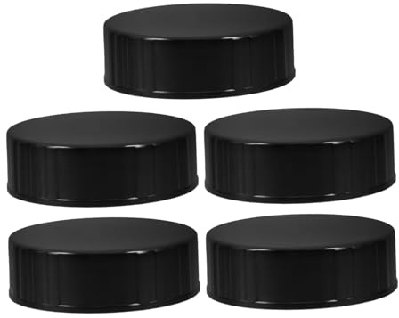 38mm Runder Glasflaschenverschluss aus Kunststoff, Schwarz, 5 Stück | Universal Deckel Glasflasche Duo, Flaschenschraubverschluss für Bierflaschen und Growler, Schraubverschluss Deckel