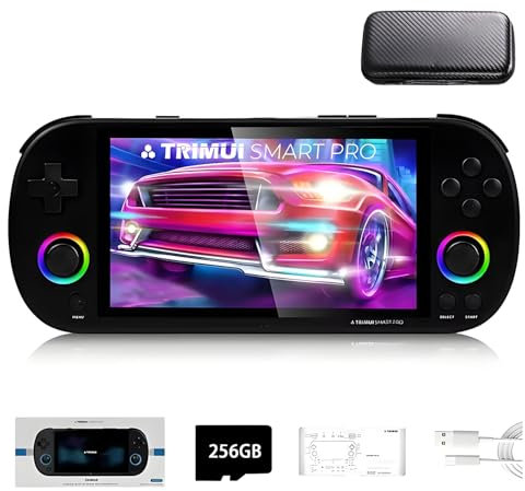 TRIMUI SMART PRO Console de jeu portable avec carte SD 256 Go avec 14300 jeux, processeur Linux A133P, écran de 12,7 cm, console de jeu vidéo rétro, cadeau pour garçons et filles – avec étui de