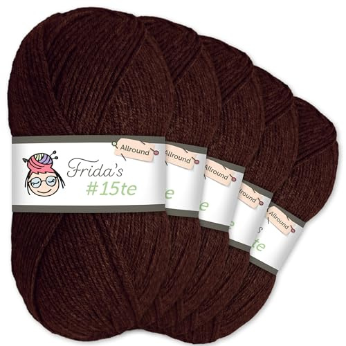 Frida's Wollhaus Frida's 5 x 100 g #15te Allround Basic Garn Babygarn Wolle Stricken Häkeln weich 45 Farben (05 | Dunkelbraun)
