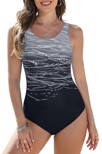 Yuson Girl Costume da Bagno Intero Donna Sportivo Scollo U Costumi Interi Mare Push Up Imbottito Reggiseno Costume Piscina Sexy Costume Intero Contenitivo Spiaggia Beachwear(Nero-2, L)
