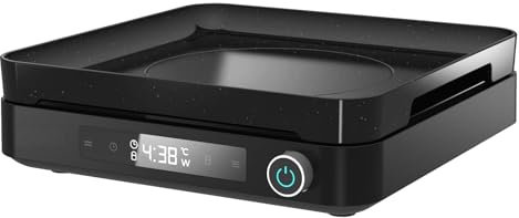 Cooktron Induktionskochplatte mit Grillplatte -Portable Induktionskochfeld 1 Brenner mit abnehmbarem Eisen Guss Grillpfanne Antihaft, 2000W, Touchsteuerung & Drehknopf für Camping/Küche/Outdoor