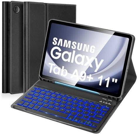 Nsyee Custodia con Tastiera Retroilluminata per Samsung Galaxy Tab A9+ 11 pollici 2023 (SM-X210/X215/X216/X218), Layout Italian, Cover con Tastiera Rimovibile per Tab A9 Plus 11, Nero