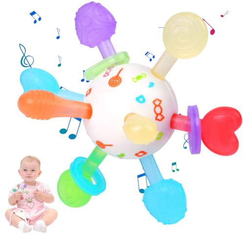 Aolso Juguetes sonajero dentición bebé 0 3 6 9 12 meses, bolas sensoriales para bebés para masaje encías bebés, juegos Montessori bebé para niño 0-18 meses-bola