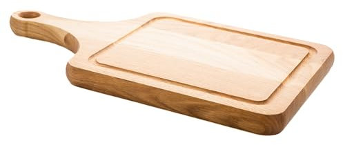 Set Schneidebrett Holz 34x19 cm - Premium Eiche Massiv mit Griff, Made in EU, Großes Küchenbrett Holz für Profi & Hobby, Rutschfest & Robust, Ideal als Geschenk