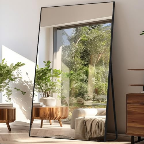 LunaMirror Spiegel Ganzkörperspiegel 204 x 104 cm Stehspiegel Bodenspiegel Groß Standspiegel für Schlafzimmer Wohnzimmer Flur Eingang Wandspiegel Schwarzer