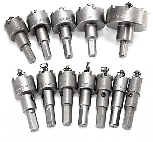 12Pcs15-50mm Alloy Hole Saw Set Carbide Tip TCT Metal Cutter Core Drill Bit Kits for Stainless Steel Metal Drilling Crown