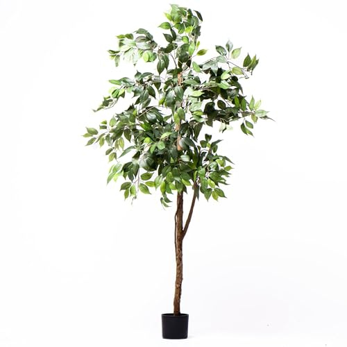 Garden Gear Artificial Ficus Tree 90cm or 150cm with Natural Wood Trunk, Faux Plant in Nursery Pot, Silk Leaves, Indoor Outdoor Greenery Home Office Décor (150cm Ficus Tree)