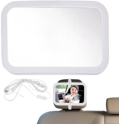 Auto Baby Spiegel Für Nach Hinten Gerichtete Kindersitze | LED Rücksitz-Kinderspiegel Mit USB - Weitwinkel-Innenspiegel Für Auto-Rückbank Reisen & Pendeln