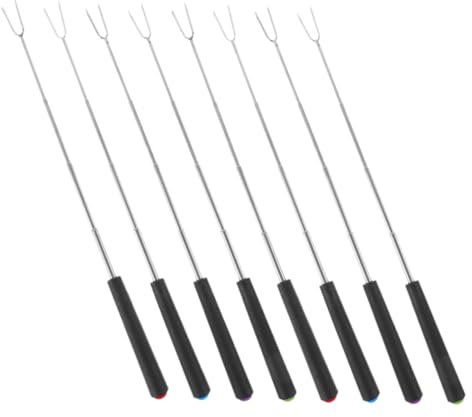 Mikinona 8Pièces Brochettes Télescopiques Inoxydable pour Barbecue à Dents Extensibles Sécuritaires pour Outils de Cuisson Colorés pour Grillades
