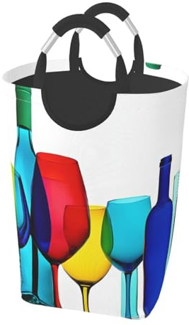 Verres à cocktail et bouteilles de vin – Sac à linge carré imprimé – Panier étanche avec poignées pour la maison et les voyages, organisateur de rangement de vêtements