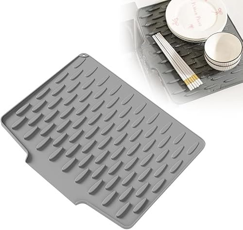 Large Size Silicone Dish Drying Mat, Non-Slip Kitchen Sink Drainer,Heat-Resistant Silicone Mat Dish Drying Mats for Kitchen Counter or Sink,Water-Resistant Drying Mat (Grey, 40 x 33.5 cm)