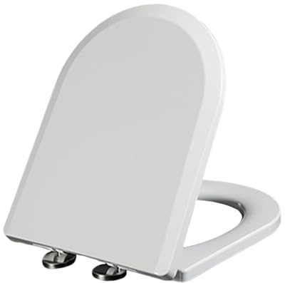 Giural Copriwater Sedile WC con Chiusura Ammortizzata A Forma di D, Fissaggio Dall'alto, Tavoletta WC in PP Bianco con Cerniera Regolabile A 360°, Coperchio WC A Forma di U,35.5 * 44cm