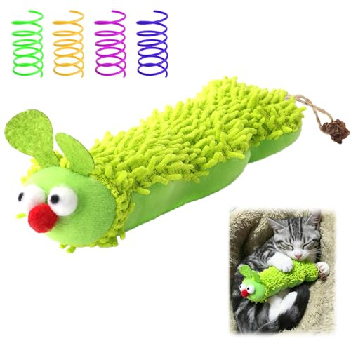 VOSSOT Giocattolo di erba gatta interattivo, giocattolo per gatti, morbido cuscino in peluche con 4 spirali a piuma, per gatti e cure dentali, auto-occupazione