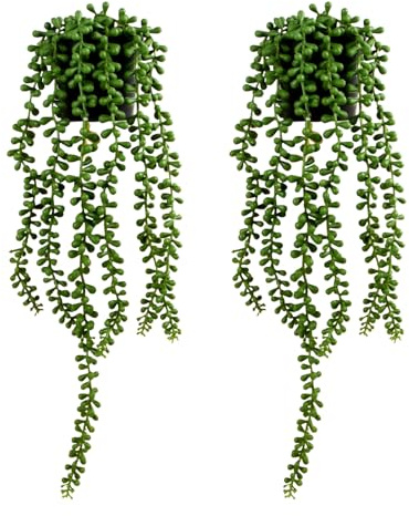 2 Piezas Plantas Colgantes Suculentas Artificiales Cadena Perlas Falsas, plantas Colgantes Artificiales en Maceta, Plantas colgantes Falsas Verdes, Planta colgante Simulación para Interior Exterior
