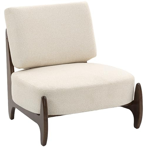 HOMCOM Fauteuil Salon en Chenille, Fauteuil Chambre Confortable Crème