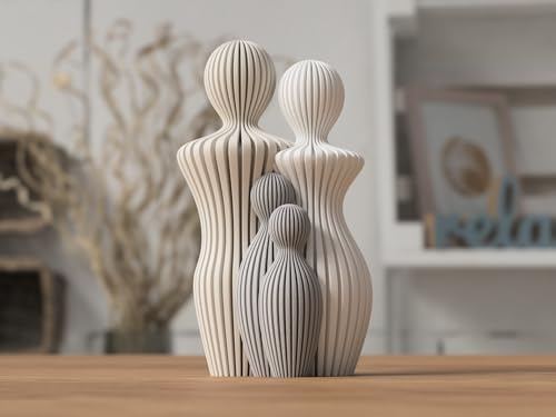 Generico Moderna Scultura Decorativa Famiglia in PLA, Statuette Minimaliste, Arte Contemporanea per Casa, Decorazione 3D Stampata, Regalo Personalizzabile (Genitori con 2 figli)