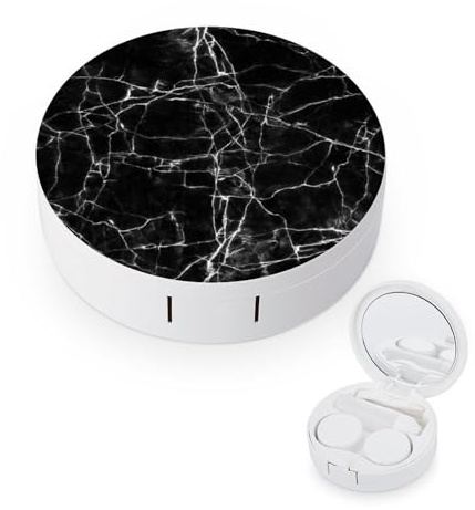 fkgvwo Contact Lens Case Black Marble Contact Lens Box Travel Kit Portable for Travel & Home