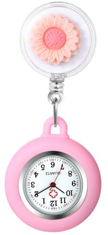 Lancardo Krankenschwesteruhr Blumen Schwesteruhren Fob Uhr Silikon Krankenschwester Uhr einziehbar mit Stethoskop Taschenuhr für Arzt Krankenschwestern Silikonhülle für Frauen und Männer