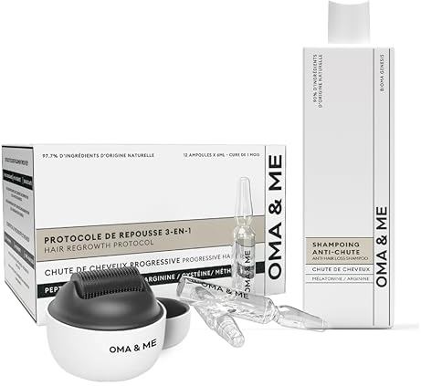 OMA & ME Complete Anti-Hair Loss Kit - 3-in-1 Protocol Serum, Shampoo & Derma Roller - Fights Hair Loss and Stimulates Regrowth, Natural Formula - Simple Routine 3-Month Treatment