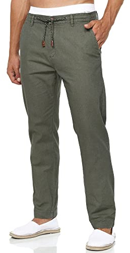 Indicode Uomini Veneto Pants | Pantaloni in Lino e Cotone Army M