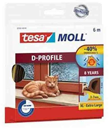 tesa P-Profil Gummidichtung Dichtungsband Selbstklebend Türdichtung Fensterdichtung, Dichtungsband für Fenster Tür, Fenster Abdichten Isolierung gegen Kälte, Fensterdichtung 9x7 cm 6 m Braun
