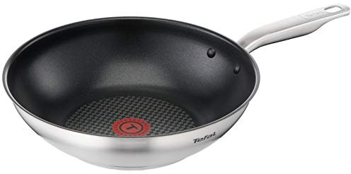 Tefal Virtuoso E49119 Casserole Rond, Wok/Stir-Fry Pan, Noir, Acier inoxydable, Titanium Pro, 250 °C, Acier inoxydable