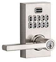 Kwikset SmartCode 917 Keyless Entry Zeitgenössisches elektronisches Hebelschloss mit Halifax-Türhebel und SmartKey-Sicherheit, satiniertes Nickel