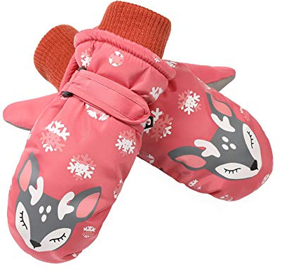 AIDIER Thermal Winter Ski Mittens for Kids Insulated Snow Gloves 3-8 Years Girls Boys Faux Fur Lined Warm Gloves Boys Girls Easy-On Wrap Cold Weather Waterproof Glove for Skiing Snowboarding