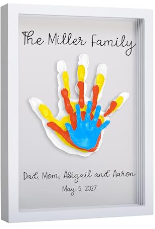 Pearhead Clear Family Handprint Frame, DIY Art Print Keepsake, Home Decor, Gift For New and Expecting Parents, 4 Paint Colors Included