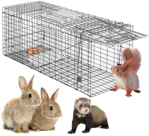 Saicool 32 Inch Live Animal Cage Trap,Heavy Duty Folding Squirrel Trap Humane Mouse Hunting Trap Cage for Small Animals Raccoon, Squirrel, Gopher, Mole, Cat, Skunk, Chipmunks